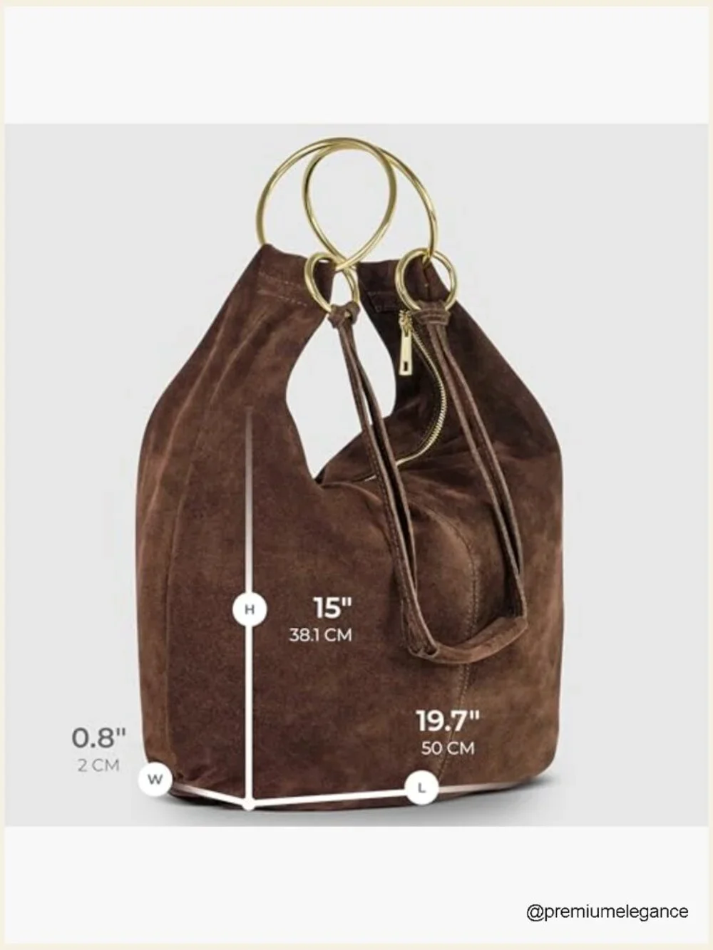 Italian Suede Hobo Bag with Zippered Closure Ring Hardware Large Shoulder